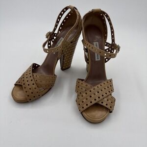 Tabitha Simmons Laser Cut Tan Leather High Heels EU Sz 39 Made In Italy